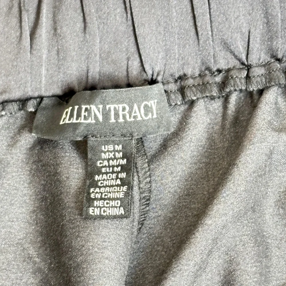Ellen Tracy Womens Size M Black Gold Floral Wide Leg Satin Palazzo Pants
